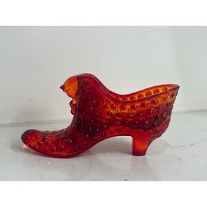 Vintage Fenton Amberina Glass Cat Hobnail Boot Shoe Figurine USA